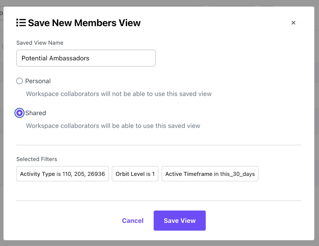 The Save New Members View modal